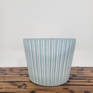 Costa Farms Light Blue White Striped Ceramic Terracotta Planter Pot 6.5 Inch